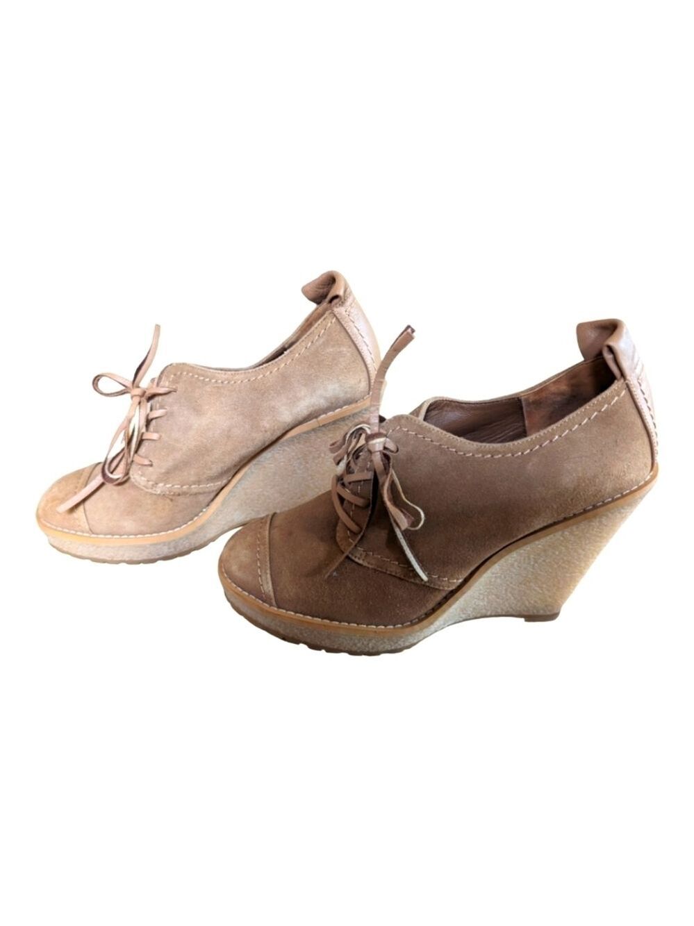 Zara Woman Tan Suede Lace Up Platform Wedge Shoes Size EU 38 US 7.5 Edgy